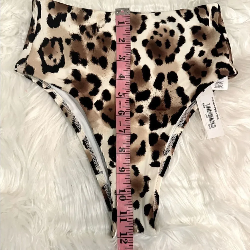 NWT Vitamin A Barcelona High Waist Full Cut Bottom in Snow Leopard Size XS